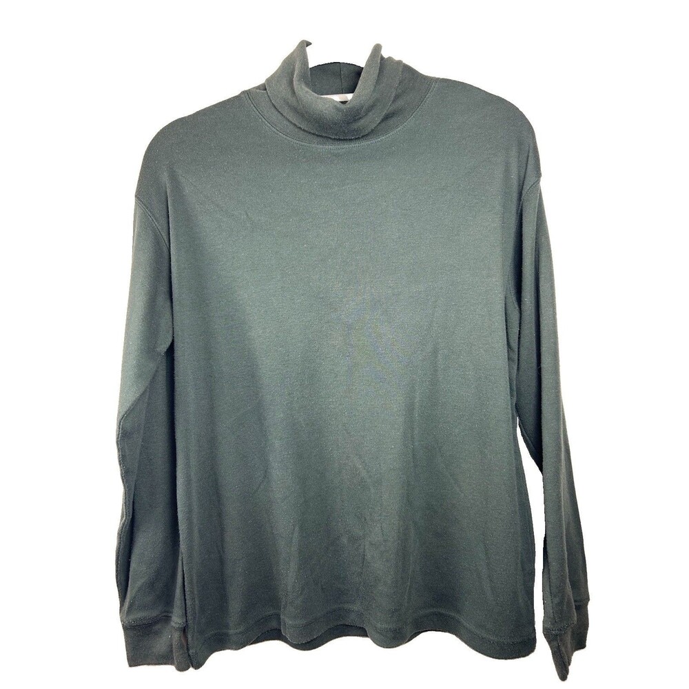 VTG 90s Metropolitan Solid Green Knit Turtleneck Pullover Sweater L Minimalist